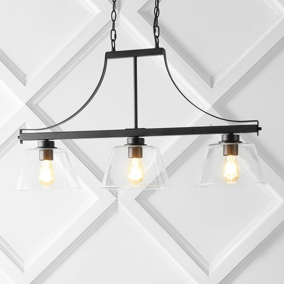 JONATHAN Y Jayden 36" 3-Light Industrial Farmhouse Iron/Glass Linear LED Pendant, Oil Rubbed Bronze/Clear