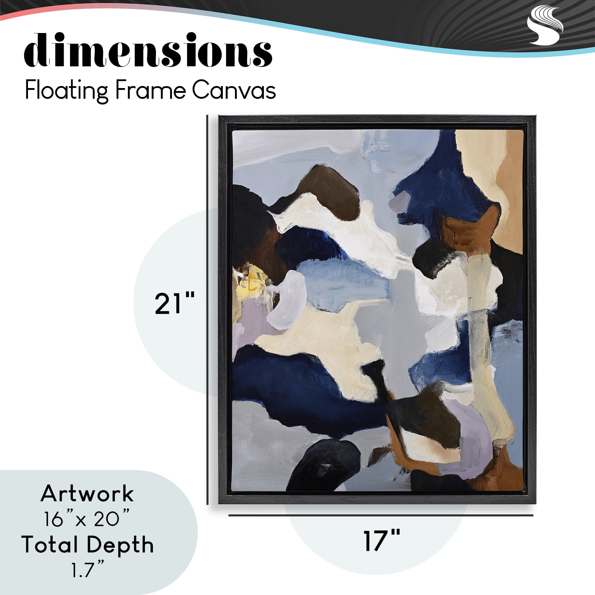 Cool Tones Composition Black Framed Floater Canvas Wall Art, design by Design Fabrikken