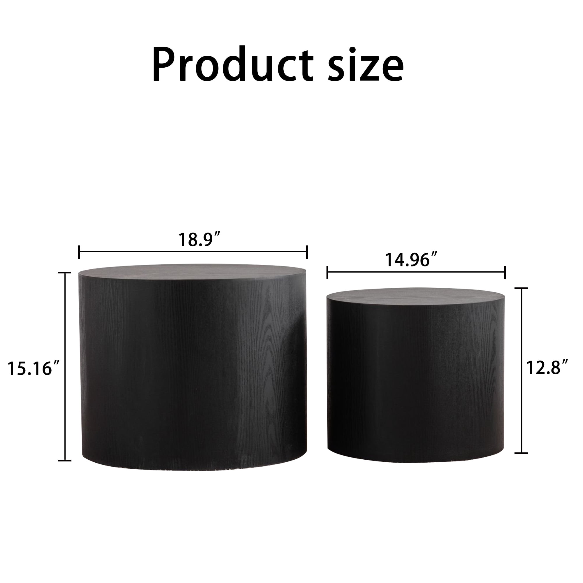 Leumius Nesting Coffee Table Set of 2, Round Wooden Coffee Tables Circle Modern Table, Accent End Side Table for Small Space Living Room Bedroom Black