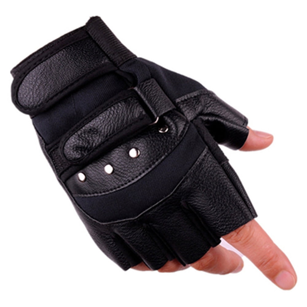 Leather Gloves Half Finger Fingerless Cycling Driving Motorcycle Sports Mens - Walmart.com 