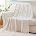 thumbnail image 4 of Cream Throw Blanket,Lightweight White Blanket with Tassels,Boho Throws for Sofa,50"x60", 4 of 8