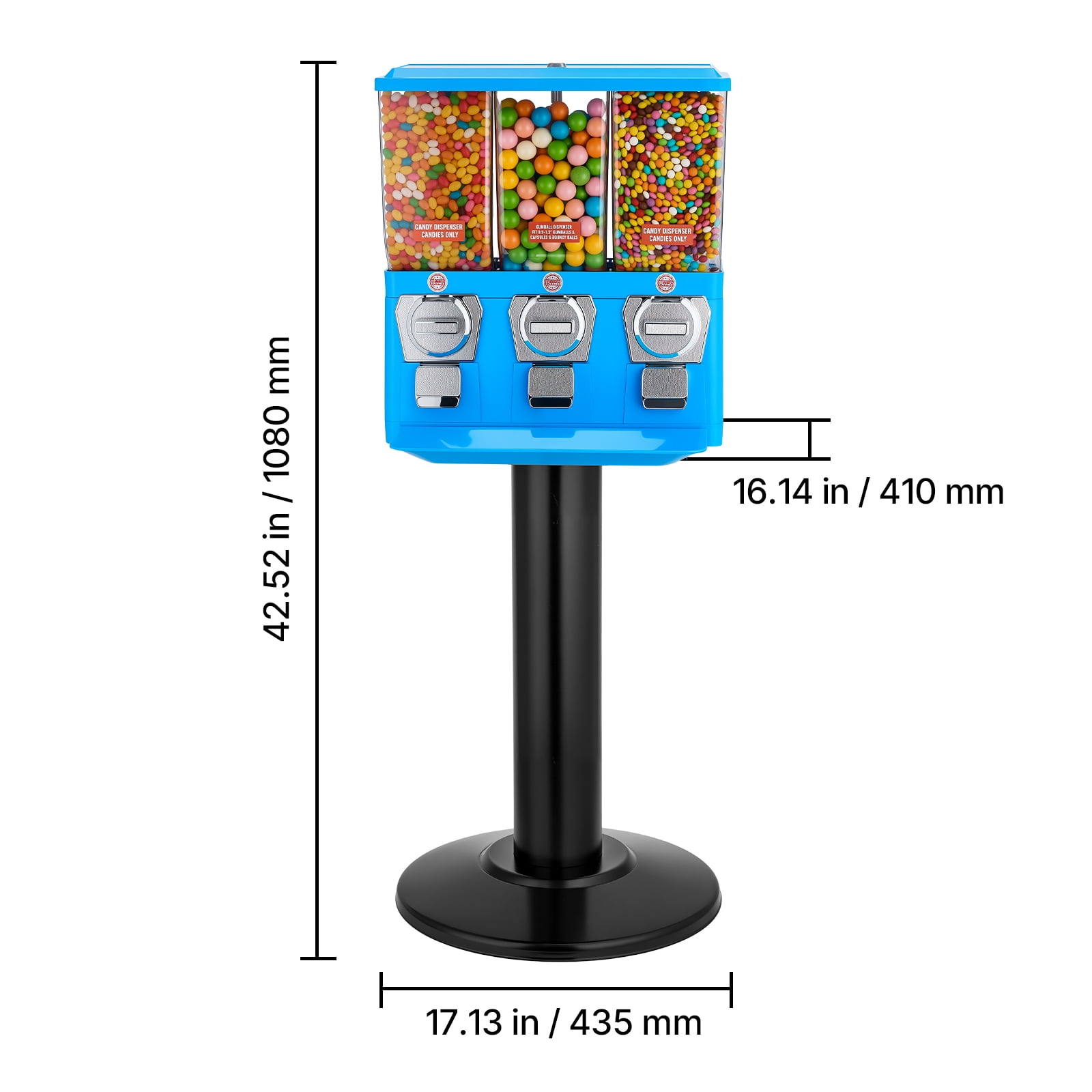 VEVOR Candy Vending Machine, Triple Compartment Candy Vending Machine with Stand, Gumball & Candies Vendings Machines with Built-In Cash Box, Detachable, Vintage Candies Dispenser for Shops, Arcades