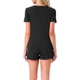 thumbnail image 3 of Conjunto de pijama para mujer INSPIRE CHIC de 2 piezas con top de manga corta y pantalones cortos con volantes, incluye bolsillo, talla XS, color negro, 3 of 6