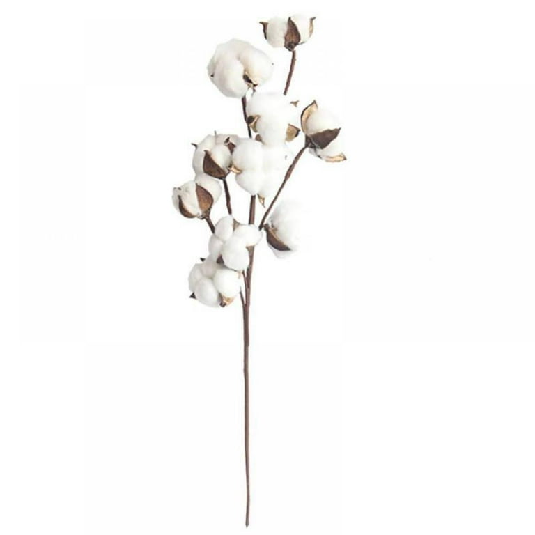 Cotton Stems Farmhouse Decorations, Cotton Decor Floral Stems & Artificial Branches, Faux Cotton Flowers Plant Twigs Stalks with Real & Natural Effect