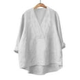 thumbnail image 4 of Seductiva Spring Tops Women's Long Sleeve Shirts Workout Cotton Linen Shirts for Women V Neck Long Sleeve Tops Summer Trendy Blouses Casual Loose Tunic Tops Breathable & Easy Care Fabric Basic Tees, 4 of 4