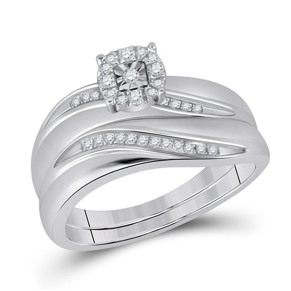Sterling Silver His Hers Round Diamond Solitaire Matching Wedding Set 1/5 Cttw, Womens Size: 5-10, Mens Size: 7-13
