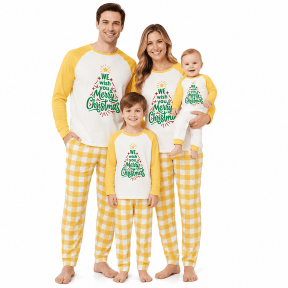 AceBaby Family Matching Christmas Pajamas Set Letter Print Tops and Plaid Pants Holiday Pajamas Sleepwear
