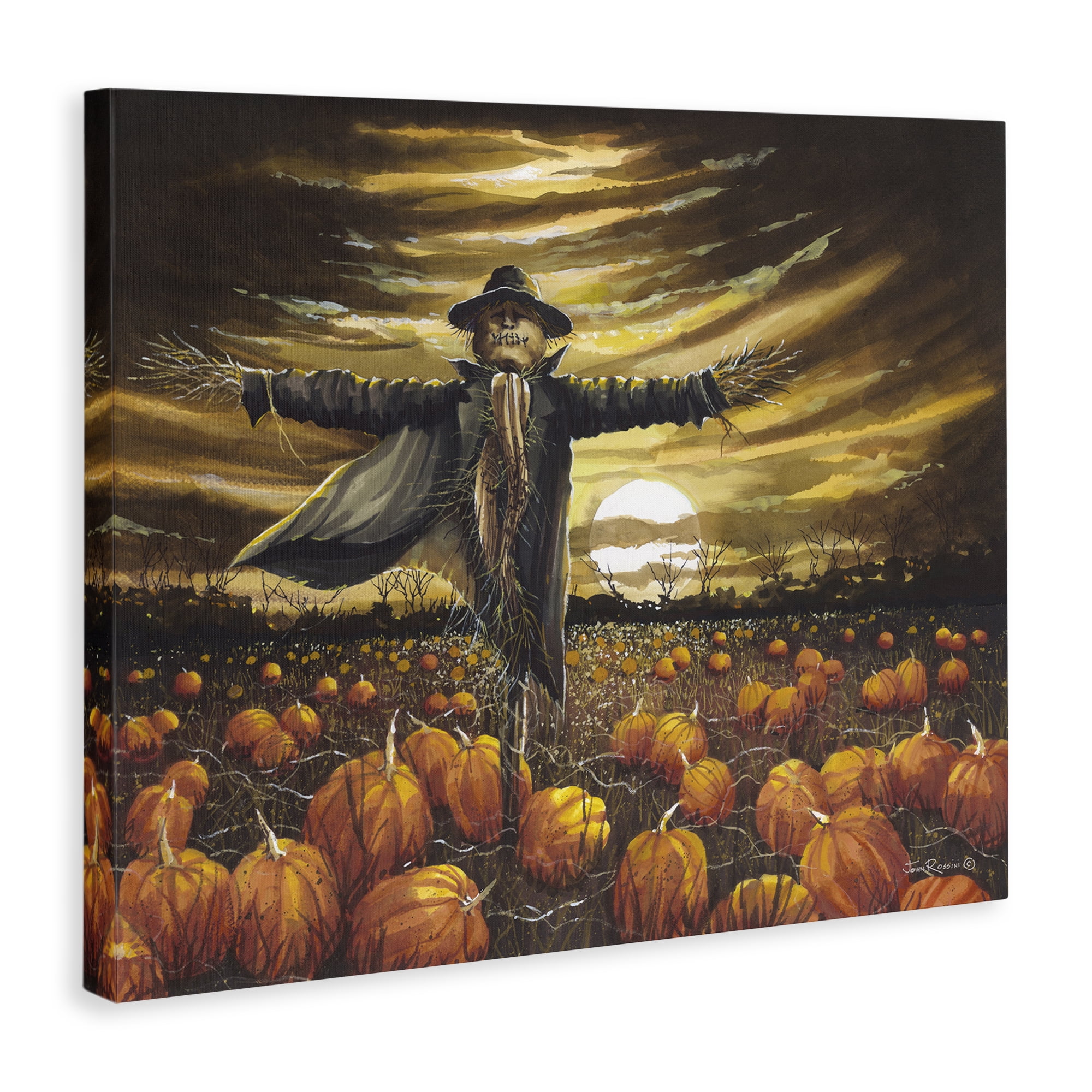 Stupell Industries Scarecrow in Pumpkin Field Holiday Painting Wrapped Canvas Art Print Wall Art, 20 x 16