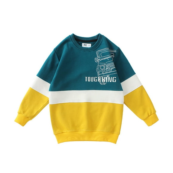 AAMILIFE New Boys Terry Sweater Big Boys Reflective Print Long Sleeve Children's Contrast Sweater