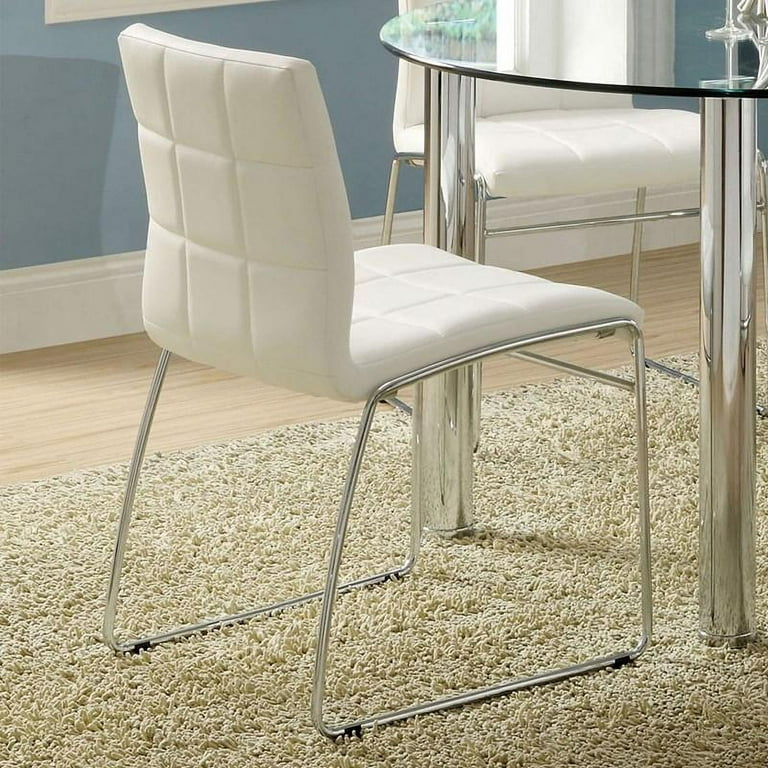 CoSoTower White Color Leatherette 2pcs Dining Chairs Chrome Metal