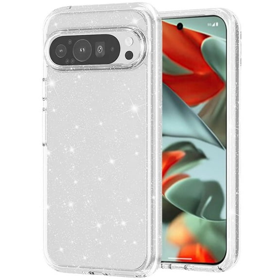 For Google Pixel 9 /Pixel 9 Pro (6.3") Transparent Crystal Glitter Shiny Sparkle Bling TPU Rubber Hard PC Back Hybrid Armor Frame Cover ,Xpm Phone Case [ Clear ]