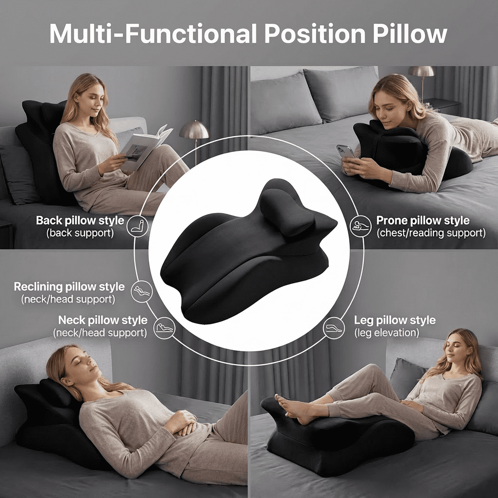 Memory Foam Wedge Pillow for Prone Reading & Bed Sitting – Ergonomic Multi-Position Support Cushion for Back Pain Relief, Leg Elevation, and Acid Reflux – Removable Cover, Pink/Gray