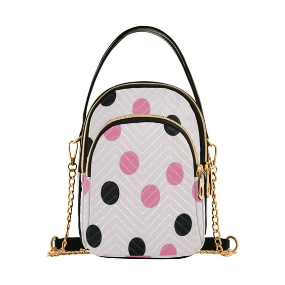Women's Crossbody Handbags Shoulder Handbag Multi Pocket Crossbody Bag Pink and Black Dots