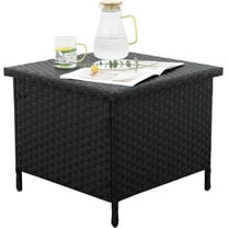 WAROOM Outdoor PE Wicker Side Table with Storage Patio End Table Resin Rattan Storage Table for Garden Backyard Porch Poolside, Black