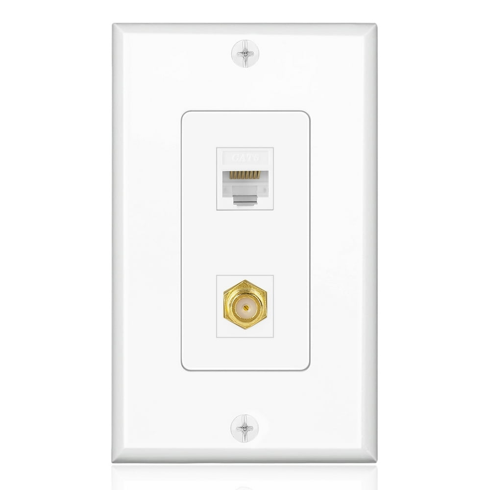 Coax Wall Plate with 1 RJ45 Port and 1 Gold Plated TV FType