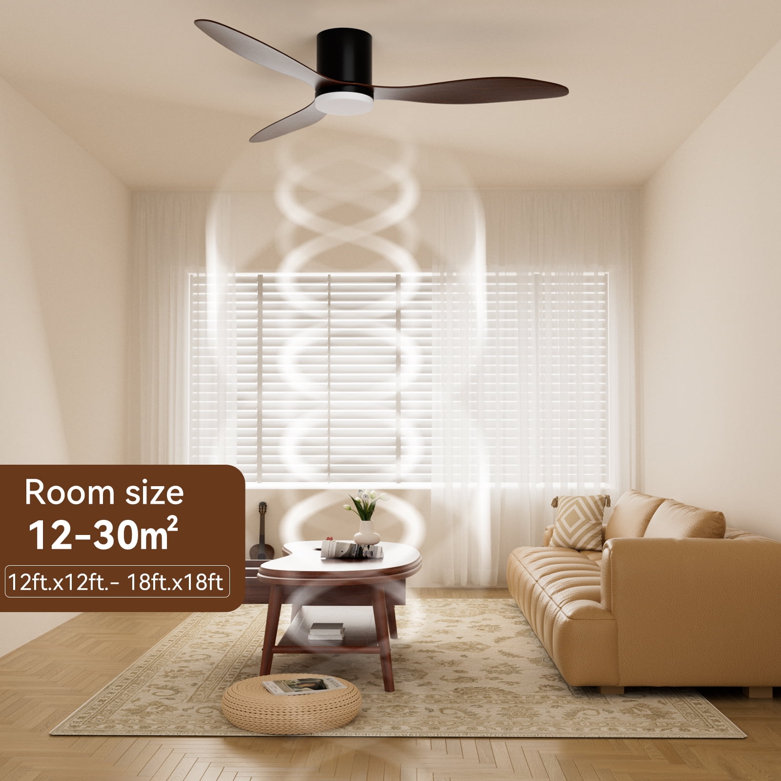 Ceiling Fans with Lights, 52 Inch Low Profile Ceiling Fan with Remote/App Control, Flush Mount, DC Reversible Motor, Dimmable LED for Bedroom,Indoor/Outdoor Use