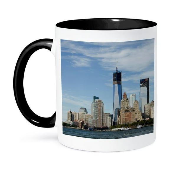 3dRose, New York, New York. Manhattan city skyline including the Freedom tower, 11oz Two-Tone Black Mug