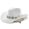 thumbnail image 4 of Nuevo Verano hombres mujeres paja hueco W Ern Cowboy sombrero elegante señora, 4 of 4