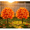 thumbnail image 5 of 2 PCS Fall Maple Floral Lighted Stake Artificial Topiary Tree 27 Inch Outdoor Ground Stakes UV Resistant Faux Autumn Plant with LED Lights for Porch Garden Halloween Thanksgiving Home Decor Essential, 5 of 8