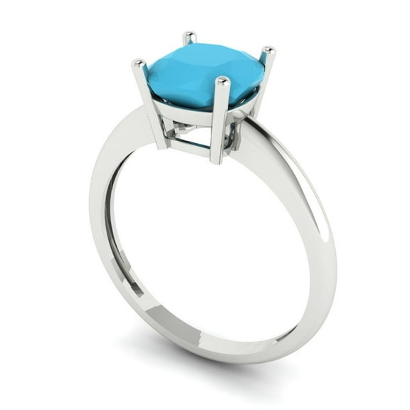 2 ct Cushion Cut Simulated Turquoise Solitaire Engagement Ring for Women in 18K White Gold