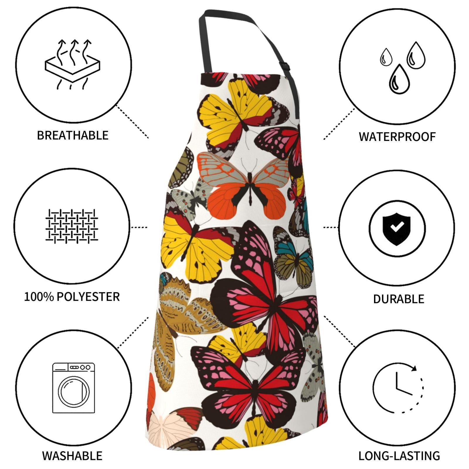 Kdxio Retro Floral Butterfly Apron with Pockets Adjustable Kitchen Aprons for Men Women Waterproof Aprons for Cooking,Drawing,Crafting, Baking Household Cleaning