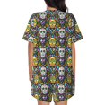 thumbnail image 6 of Uemuo Sugar Skulls Pattern Women's Short-Sleeved Pajama, Button-Front Loungewear, 2-Piece Summer Sleepwear, Elastic Drawstring Shorts-4X-Large, 6 of 7