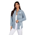 thumbnail image 5 of Women's Distressed Denim Shirt, Button-Up Shirt-S, 5 of 6