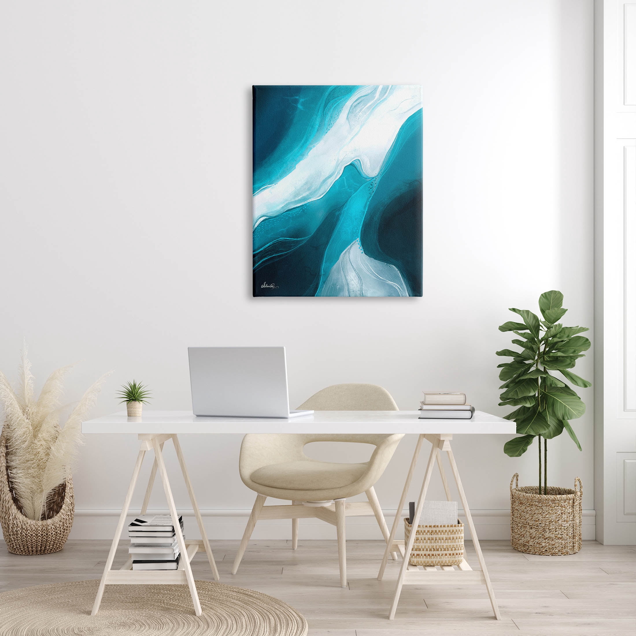Fluid Blue Shapes Arrangement Abstract Graphic Art Gallery Wrapped Canvas Print Wall Art