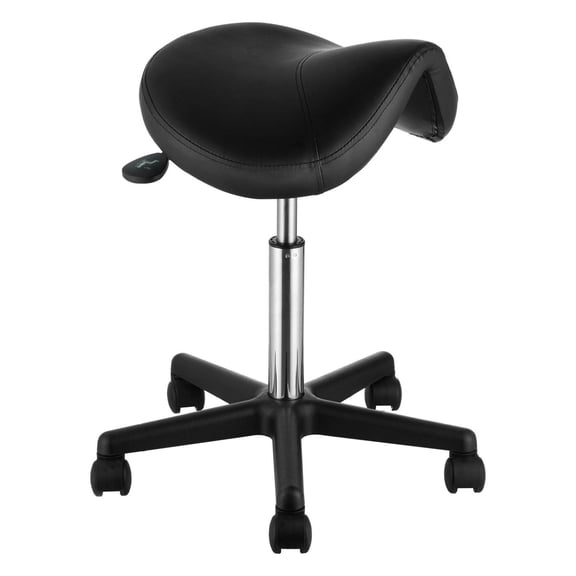 Saddle Stool with Wheels - 400 LBS Adjustable Height - PU Leather Swivel Chair for Salon, Spa, Tattoo, Clinic - Black Ergonomic Rolling Stool