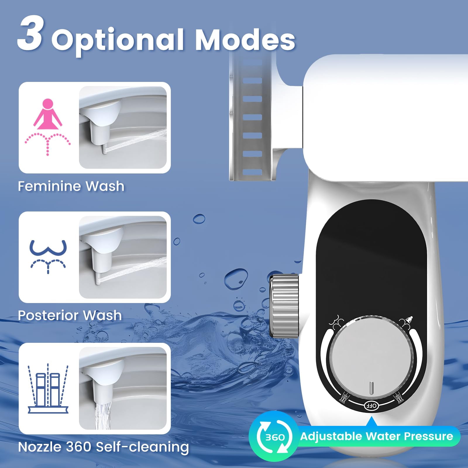 FEELSO Bidet Attachment for Toilet with Filters, Non-Electric Dual Nozzle Bidet, Adjustable Pressure, Self Cleaning