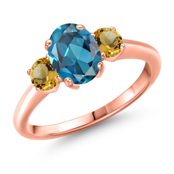 Gem Stone King 2.01 Ct Oval London Blue Topaz Yellow Citrine 18K Rose Gold Plated Silver Ring (Size 7)