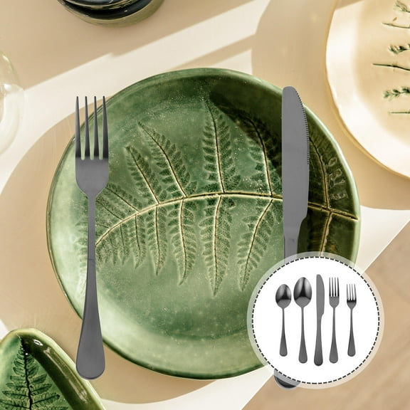 SOPOTUTU Stainless Steel Black Fork and Spoon Set, Flatware Kit for Kitchen and Dining, 1 Set