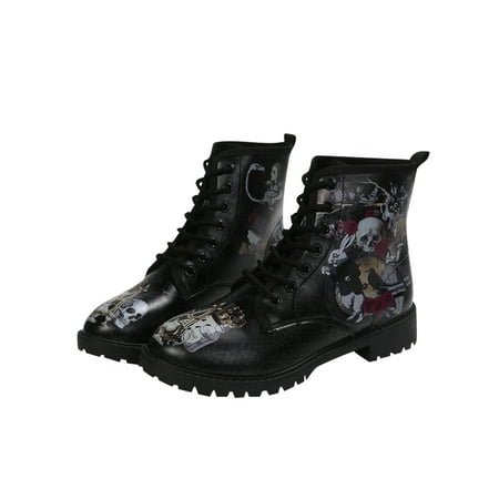 

Zodanni Women Lightweight Booties Office Anti-Slip Low Heel Winter Shoes Slip Resistant Floral Ankle Boots Black Rabbit 4.5