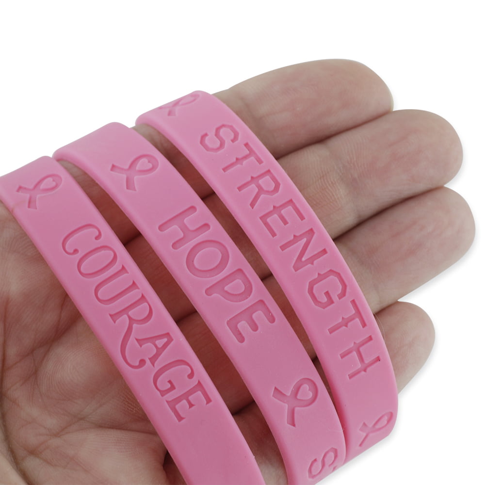 YoleShy 48 PCS Breast Cancer Awareness Bracelets Pink Ribbon Silicone Sports Bracelets for Women Men 
