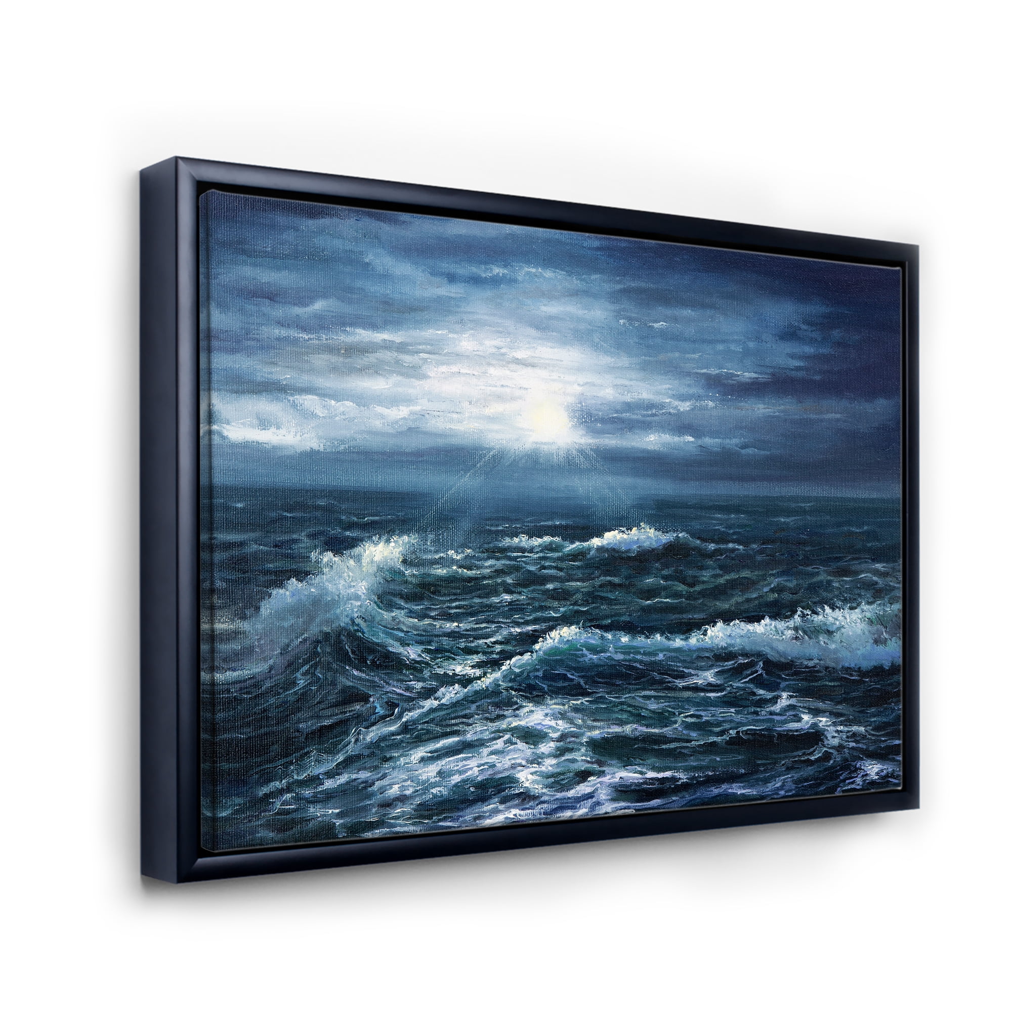 Designart 'Morning Glow Through The Ocean Waves' Nautical & Coastal Framed Canvas Wall Art Print