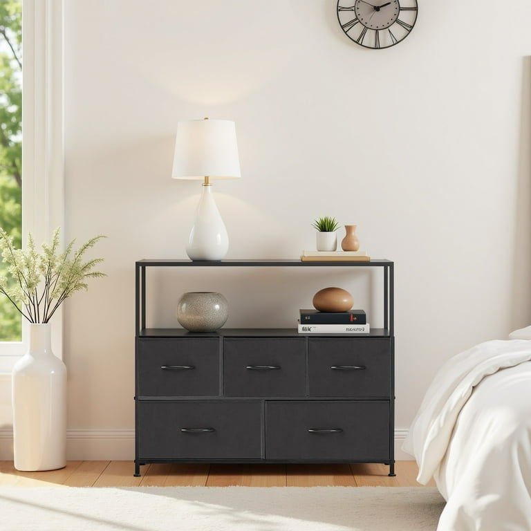 Beddle TV Stand with 5 Drawer Dresser for Bedroom Living Room, Fits TV up to 45 Inches, Black Beddle TV Stand with 5 Drawer Dresser for Bedroom Living Room, Fits TV up to 45 Inches, Black