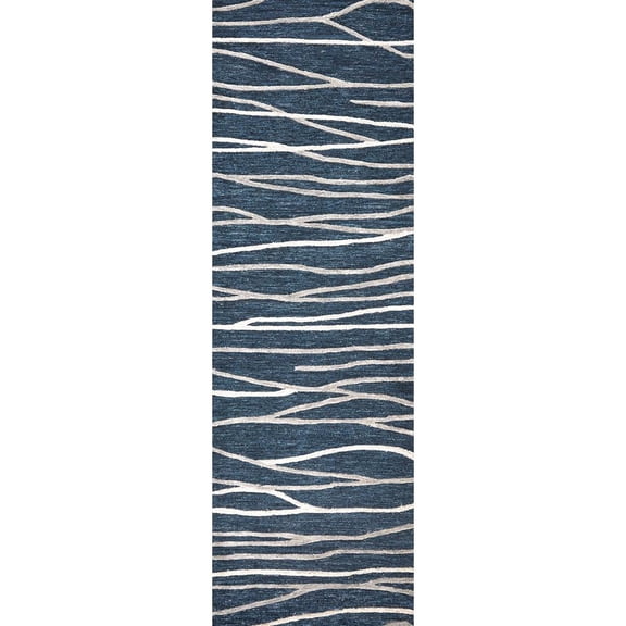Alora Decor Geneva 2'6" x 8' Lines Navy/Ivory Hand-Tufted Area Rug