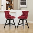 thumbnail image 4 of Set of 2 Swivel Bar Stools, Velvet Upholstered Button Tufted Barstools with Wooden Legs and Chrome Nailhead Trim, Red Counter Height Stools for Kitchen Island, Dining Room, 4 of 24