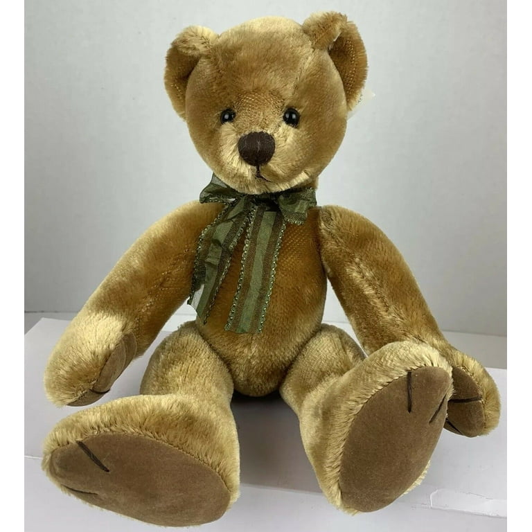 Russ Dunwell Poseable Bear Vintage Look Faux Mohair Green Bow