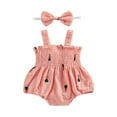 thumbnail image 1 of Baby Girls Rompers Clothes Summer Infant Sleeveless Cotton Linen Bodysuits Jumpsuits Headband Outfits, 1 of 9