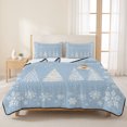 thumbnail image 3 of Quilts Twin Size Bedding Set, Light Blue Christmas Lightweight Quilted Comforter, Winter Xmas Snowflake Trees Snowy Soft Reversible Bedspread Coverlet with Pillow Covers for All Season, 68" x 86", 3 of 9