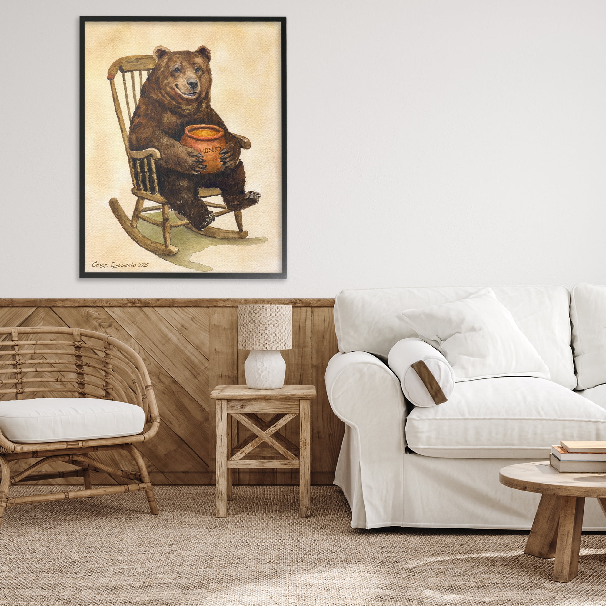 Stupell Industries Happy Bear & Pot of Honey Black Framed Giclee Art, design by George Dyachenko