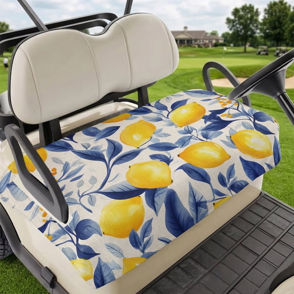 Golf Cart Seat Covers for 2 Seater,Yellow Lemon Microfiber Cart Seat Towel Blanket,Blue Leaf Vintage Botanical Summer Spring Absorbent Breathable NonSlip Bench Seats Protector for Golf Course 51"x31"
