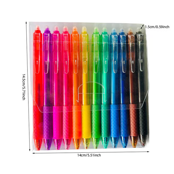 Erasable Colored Gel Pens 12 Pack - Retractable Click Erasable Pens with Assorted Colors - 0.5mm Fine Point Smooth Writing Pens