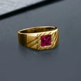 thumbnail image 3 of Gem Stone King 1.00 Ct Princess Red Created Ruby 18K Yellow Gold Plated Silver Men's Ring (Size 12), 3 of 3