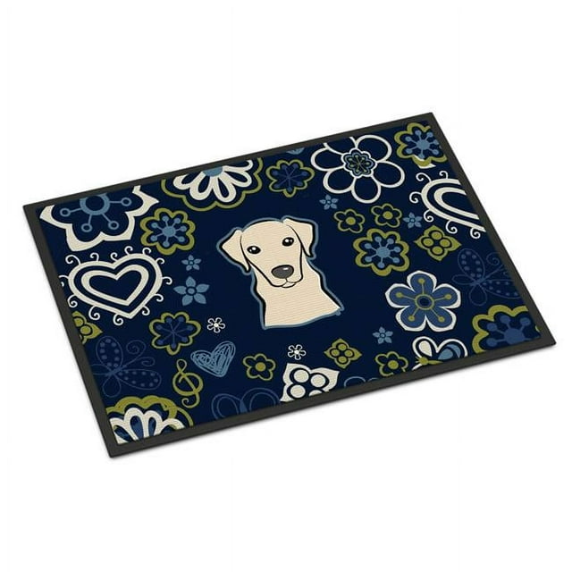 Carolines Treasures BB5073MAT 18 x 27 Po Fleurs Bleues Jaune Labrador Tapis d'Intérieur Ou d'Extérieur