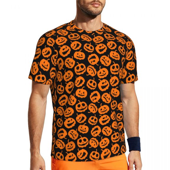 T Shirt For Men Spooky Halloween Pumpkin Print Trending Running T-Shirts Short Sleeve Quick-drying T