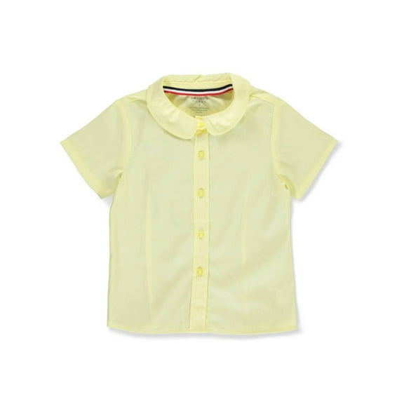 French Toast Girls Peter Pan Short Sleeve Button Down Shirt (Yellow 4)