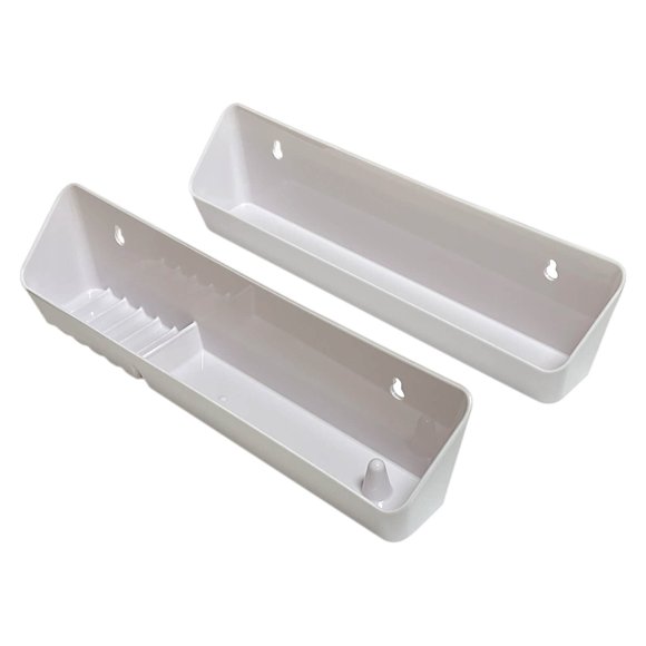 Bueyfolt 14"" Kitchen Sink Front Tip-Out Accessory Trays with Mounting Screws White 2 Pack (Conventional Open Tray and Accessory Tray with Ring Holder and Soap Dish) Hinges are Not Included