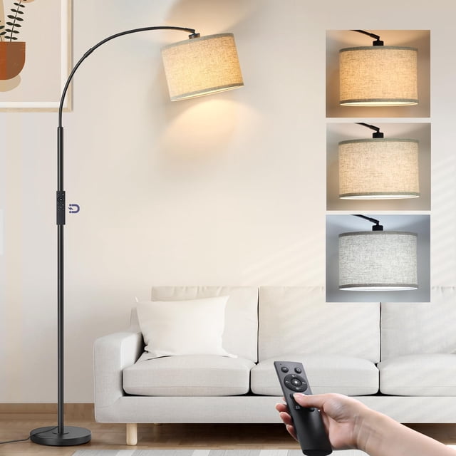 CNXIN Arc Floor Lamps with Remote Control and Stepless Dimmable Color Temperature and Brightness Standing Lamp with Adjustable Be